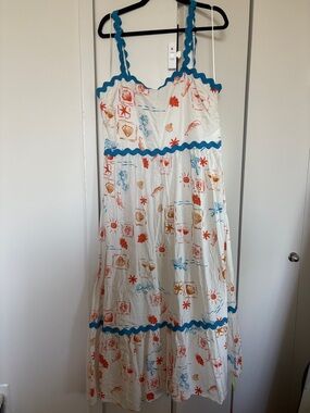 CeCe White Sundress with Blue and Orange Beach Motif